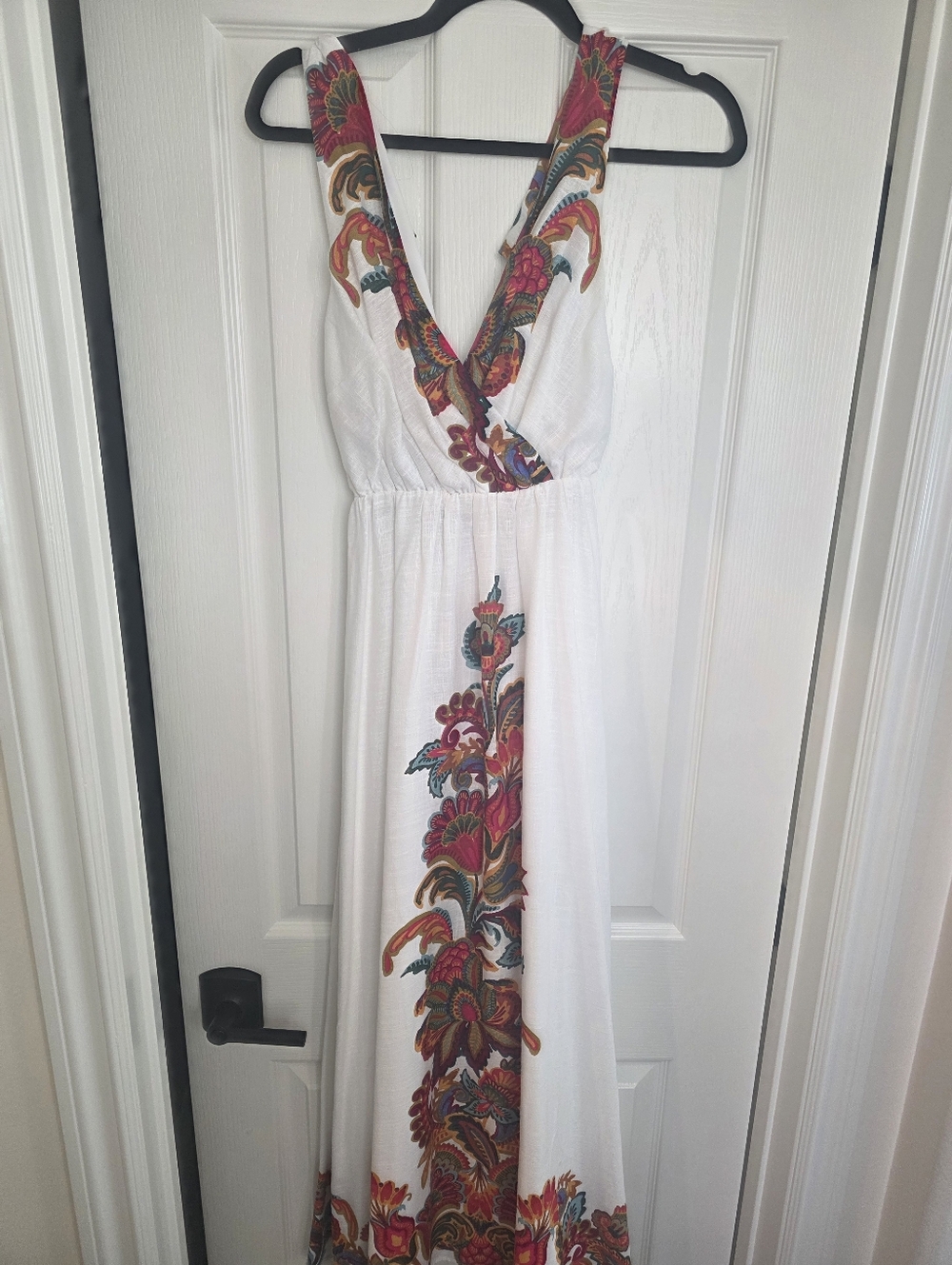 Halogen White Maxi Dress with Multicolor Floral Trim